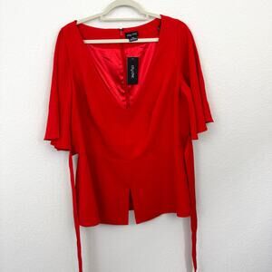 City Chic Womens Juno Belted Flutter Sleeve Top Blouse Size 16 Belted Tigerlily